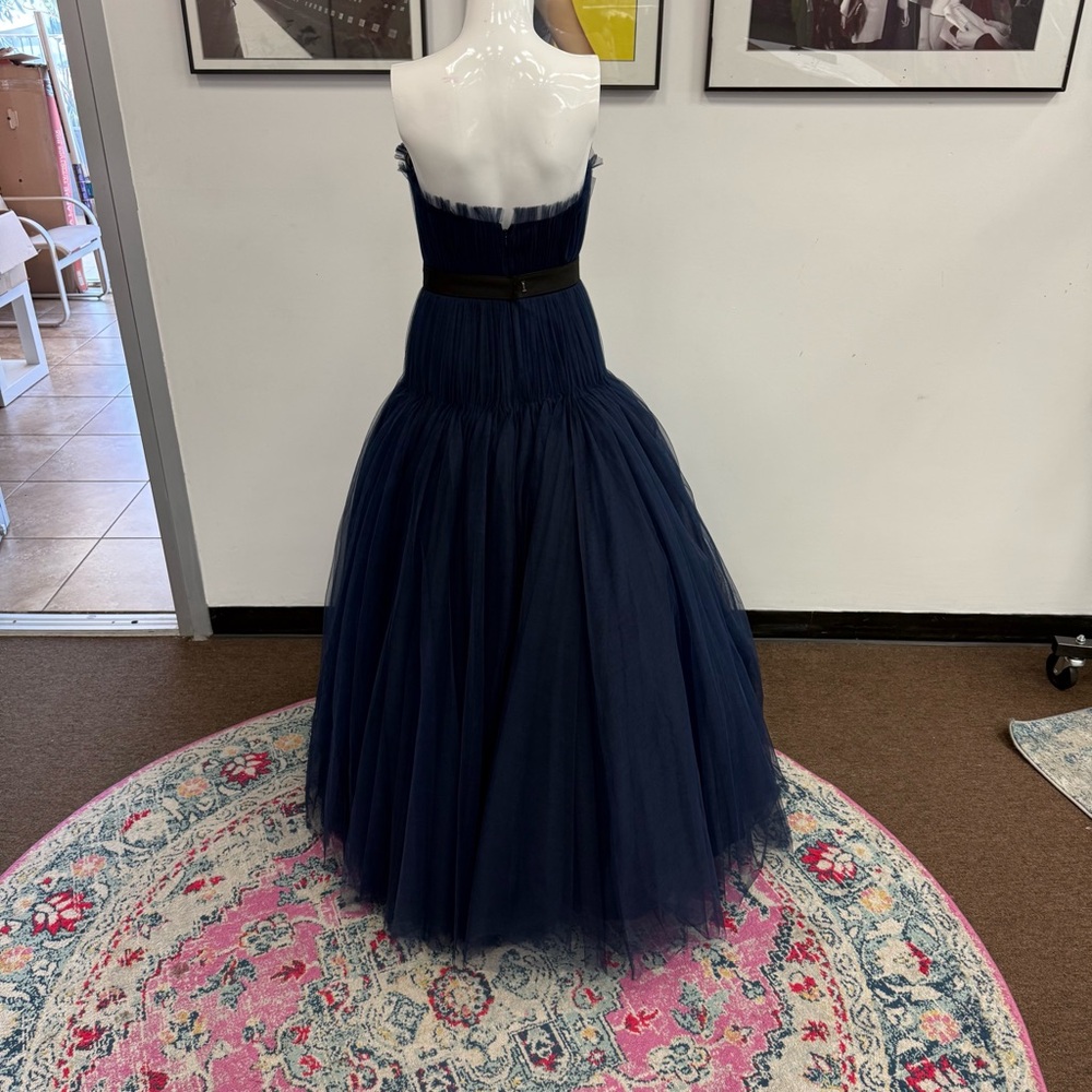 Zac Posen Navy Blue Strapless Tulle Maxi Gown - Picture 11 of 12